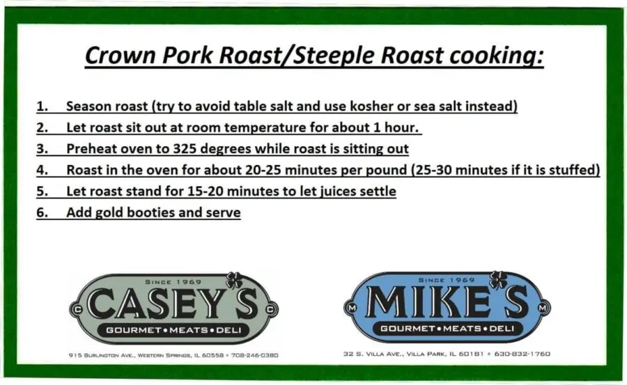 Casey's Crown Pork or Steeple Roast Cooking Instructions