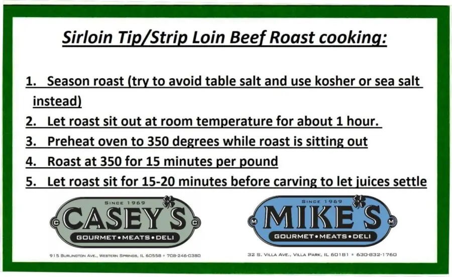 Casey's Sirloin Tip & Loin Beef Roast Cooking Instructions