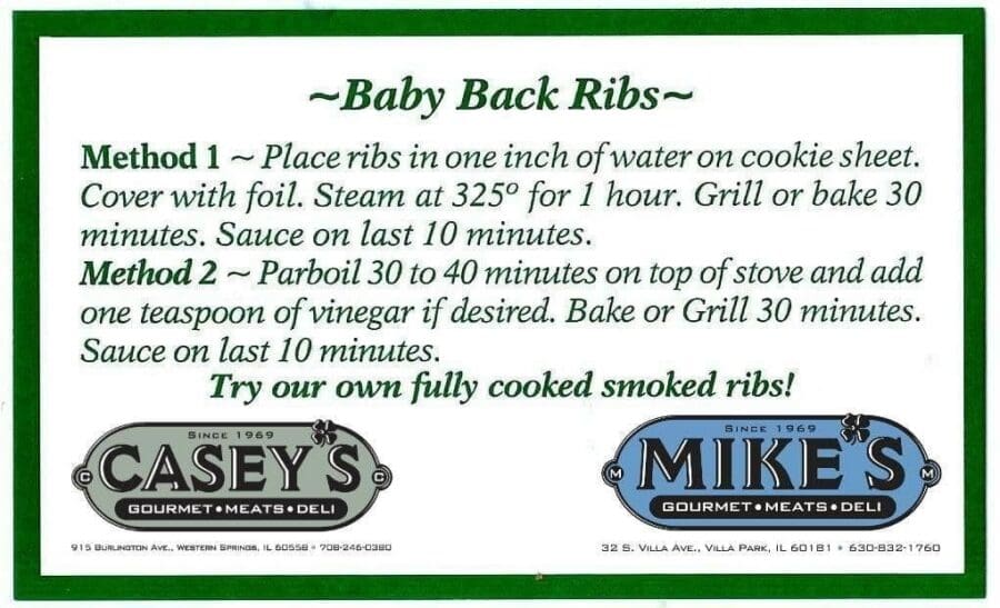 Casey's Baby Back Ribs Cooking Instructions